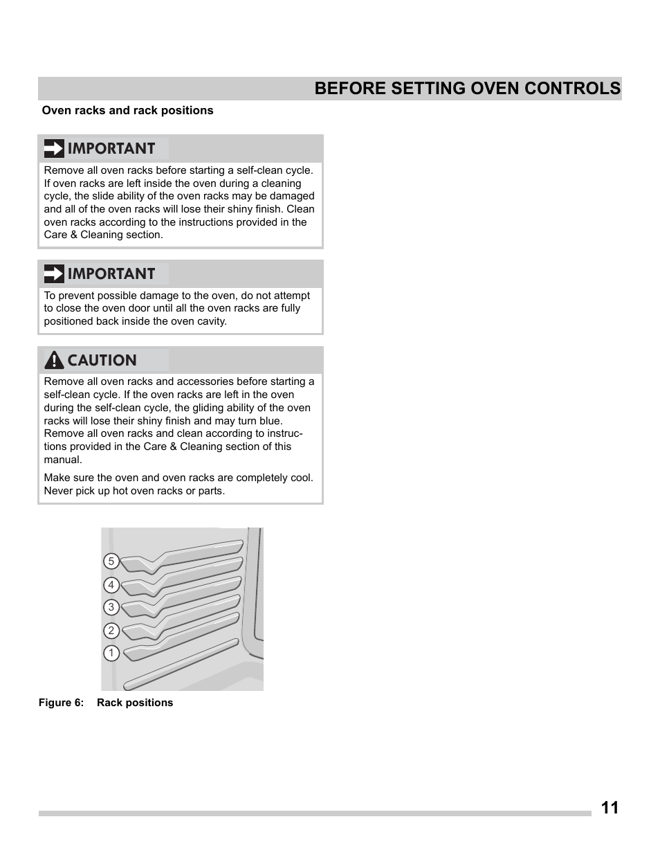 11 before setting oven controls, Important, Important caution | FRIGIDAIRE FFGS3025PS User Manual | Page 11 / 25