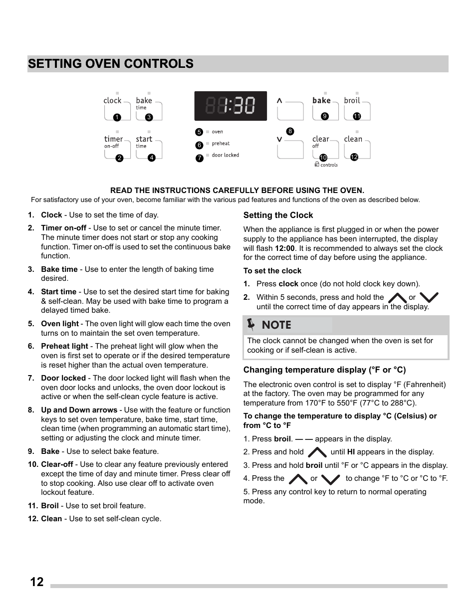 12 setting oven controls | FRIGIDAIRE FFGS3025PS User Manual | Page 12 / 25