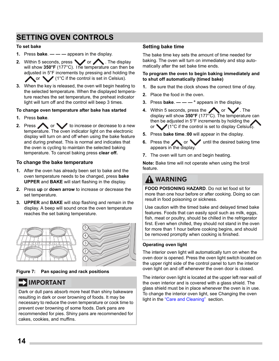 14 setting oven controls, Important, Warning | FRIGIDAIRE FFGS3025PS User Manual | Page 14 / 25