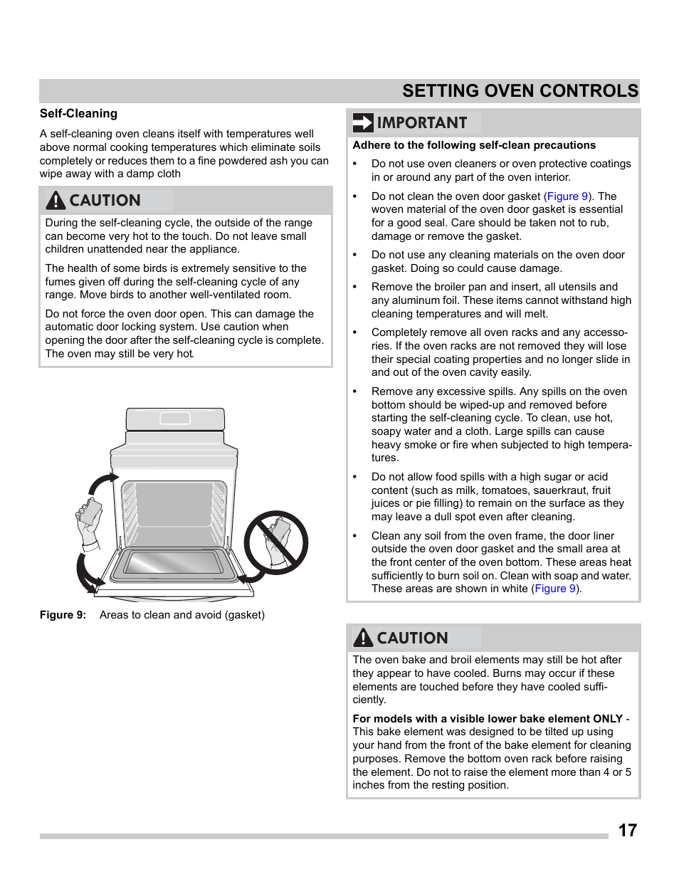 17 setting oven controls, Caution, Important caution | FRIGIDAIRE FFGS3025PS User Manual | Page 17 / 25