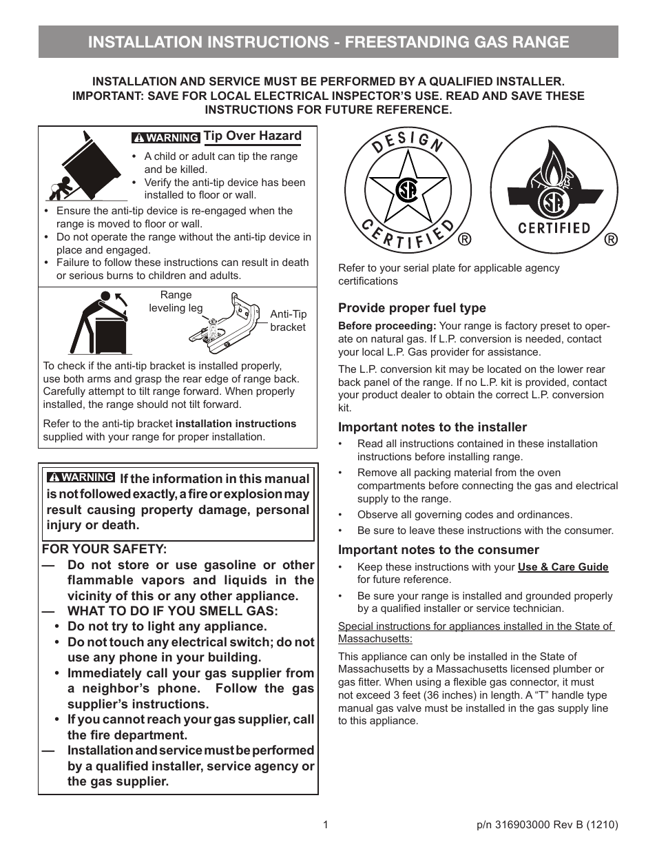 FRIGIDAIRE FFGF3021ZW User Manual | 20 pages