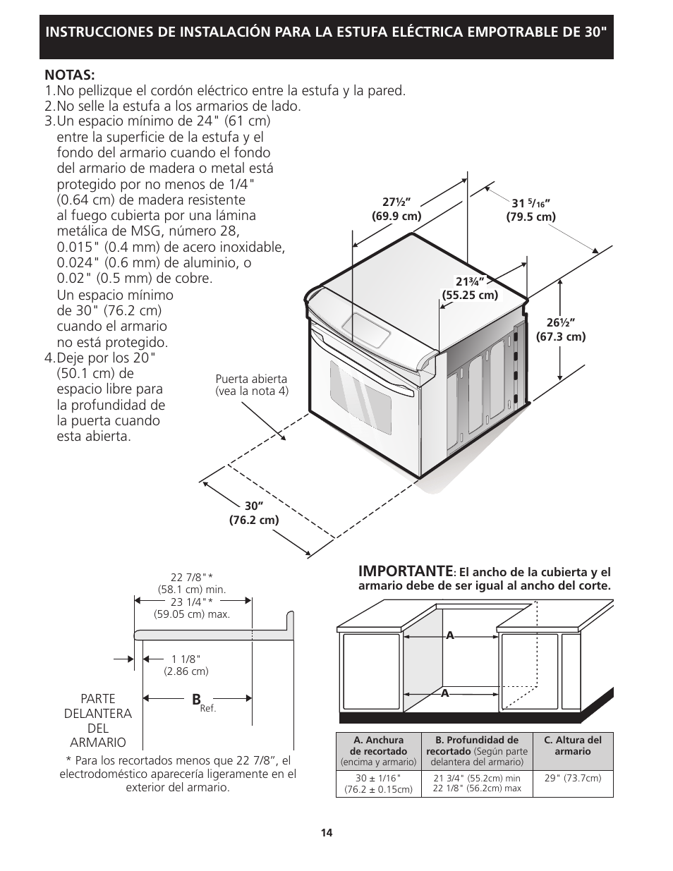 Importante | FRIGIDAIRE FFED3025LW User Manual | Page 14 / 20