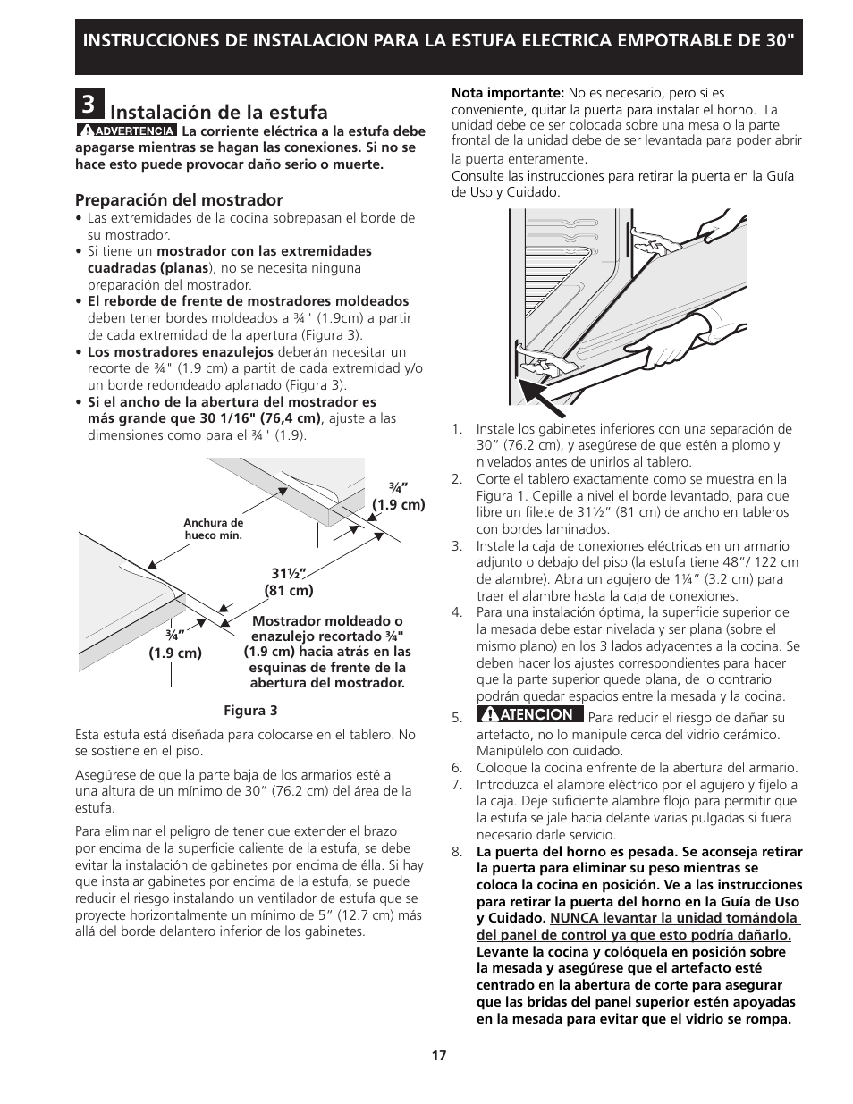 Instalación de la estufa | FRIGIDAIRE FFED3025LW User Manual | Page 17 / 20