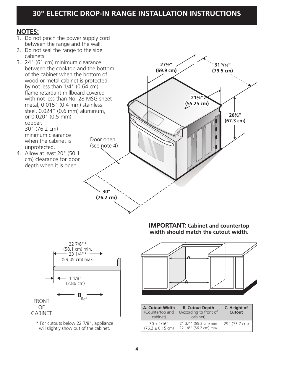 Important | FRIGIDAIRE FFED3025LW User Manual | Page 4 / 20