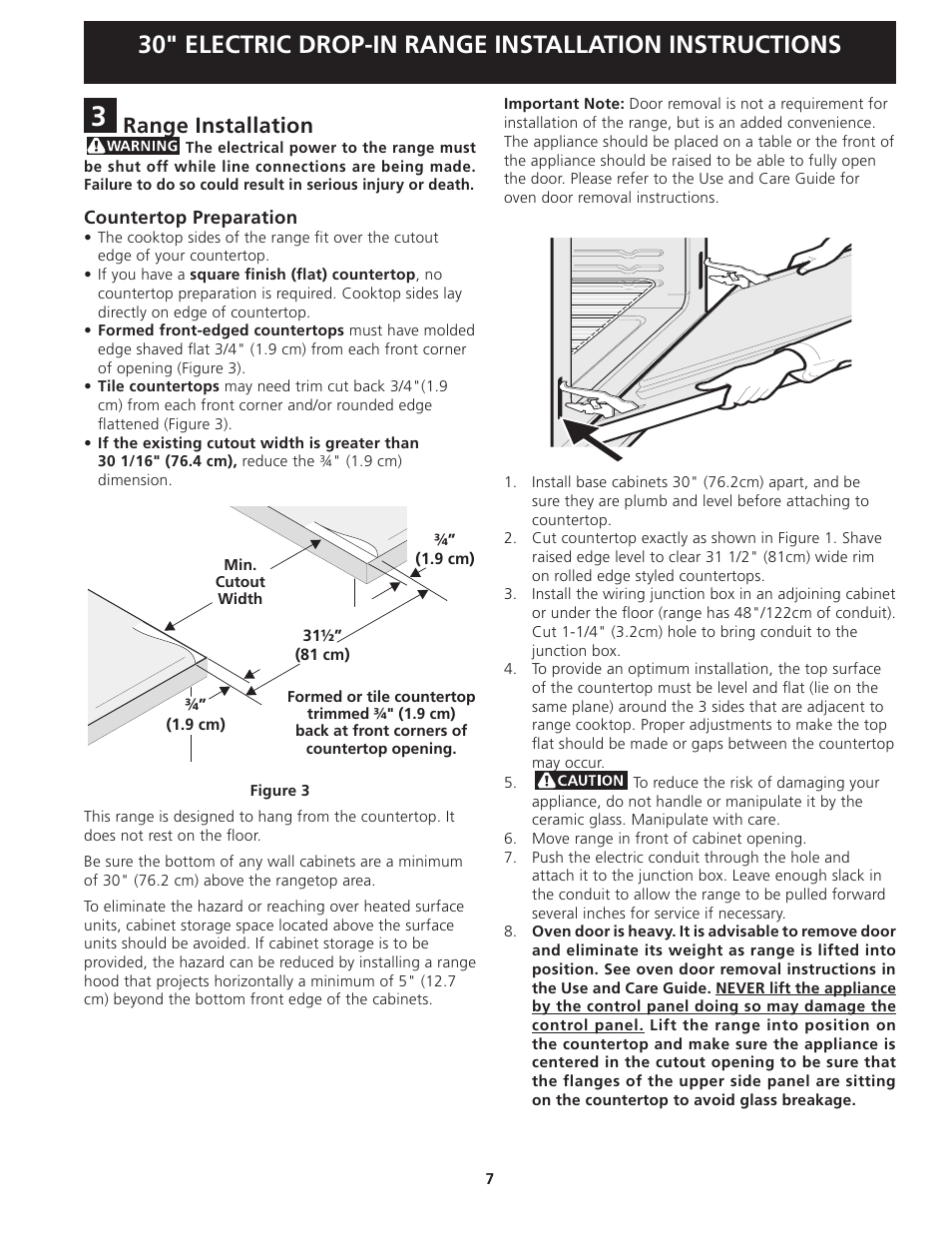 Range installation | FRIGIDAIRE FFED3025LW User Manual | Page 7 / 20