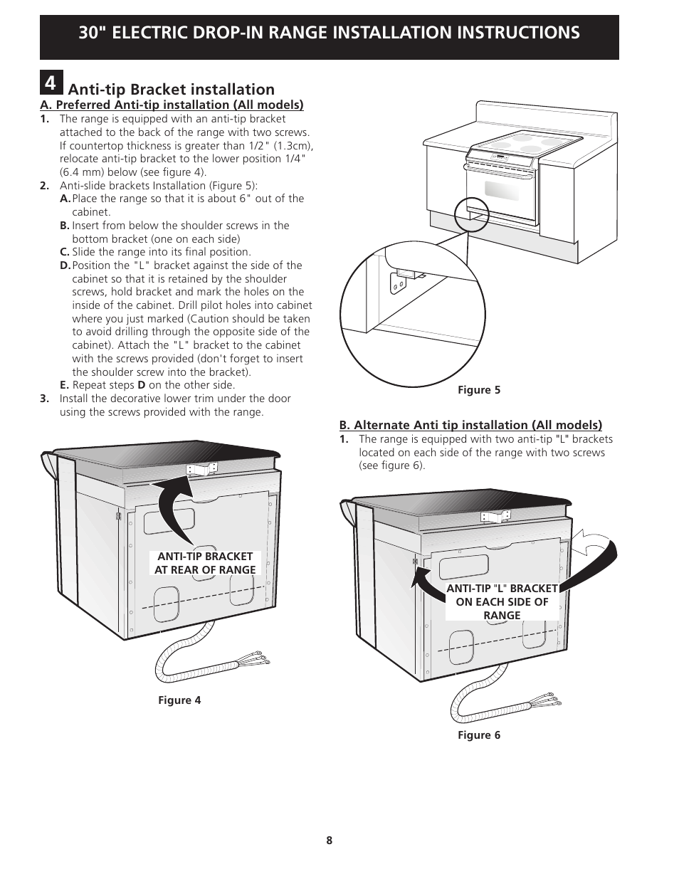 Anti-tip bracket installation | FRIGIDAIRE FFED3025LW User Manual | Page 8 / 20