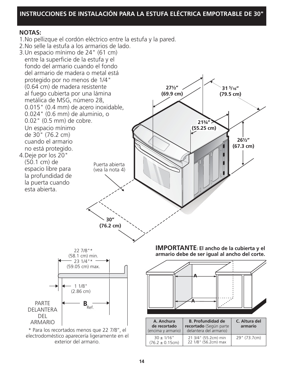 Importante | FRIGIDAIRE FFED3025PW User Manual | Page 14 / 20