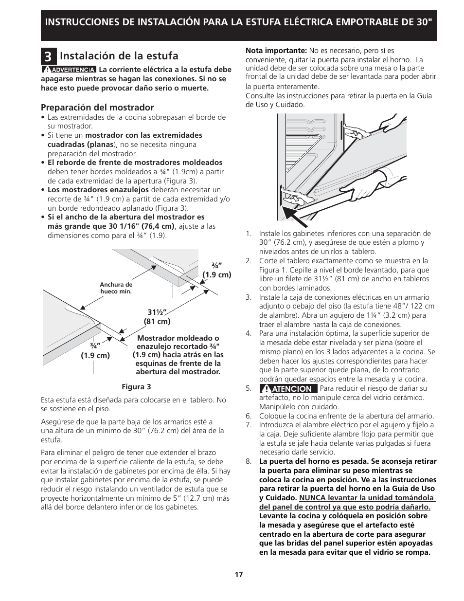Instalación de la estufa | FRIGIDAIRE FFED3025PW User Manual | Page 17 / 20