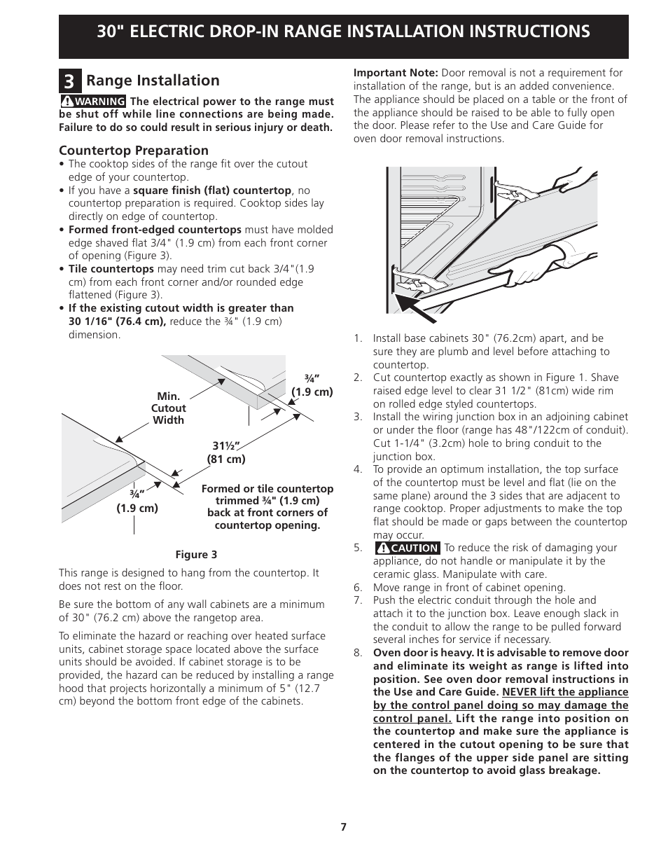 Range installation | FRIGIDAIRE FFED3025PW User Manual | Page 7 / 20