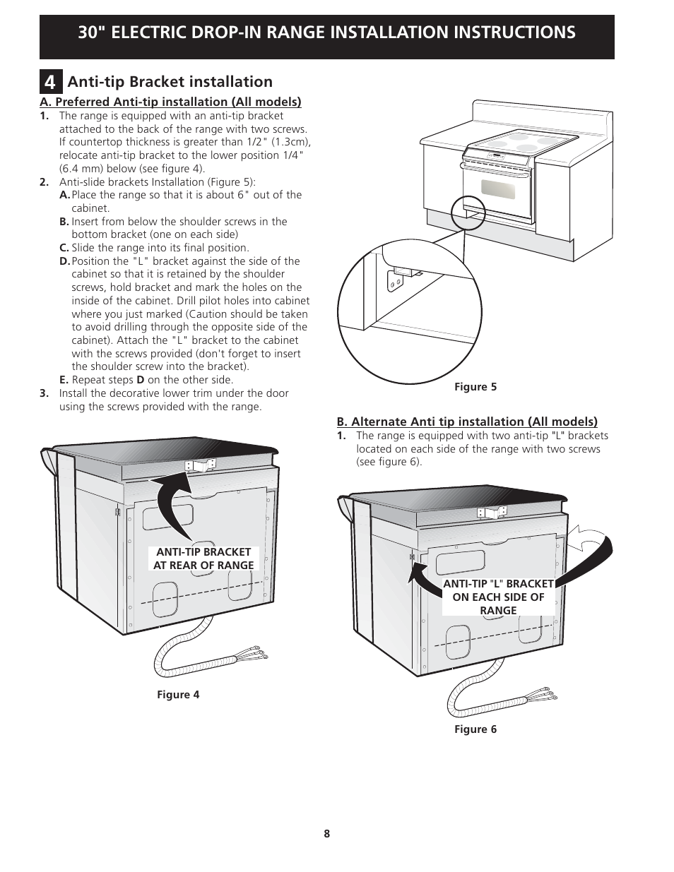 Anti-tip bracket installation | FRIGIDAIRE FFED3025PW User Manual | Page 8 / 20