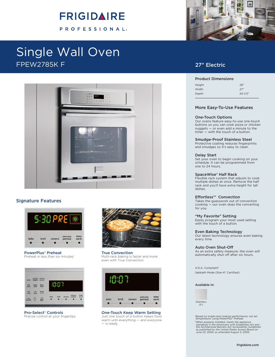 FRIGIDAIRE FPEW2785KF User Manual | 12 pages