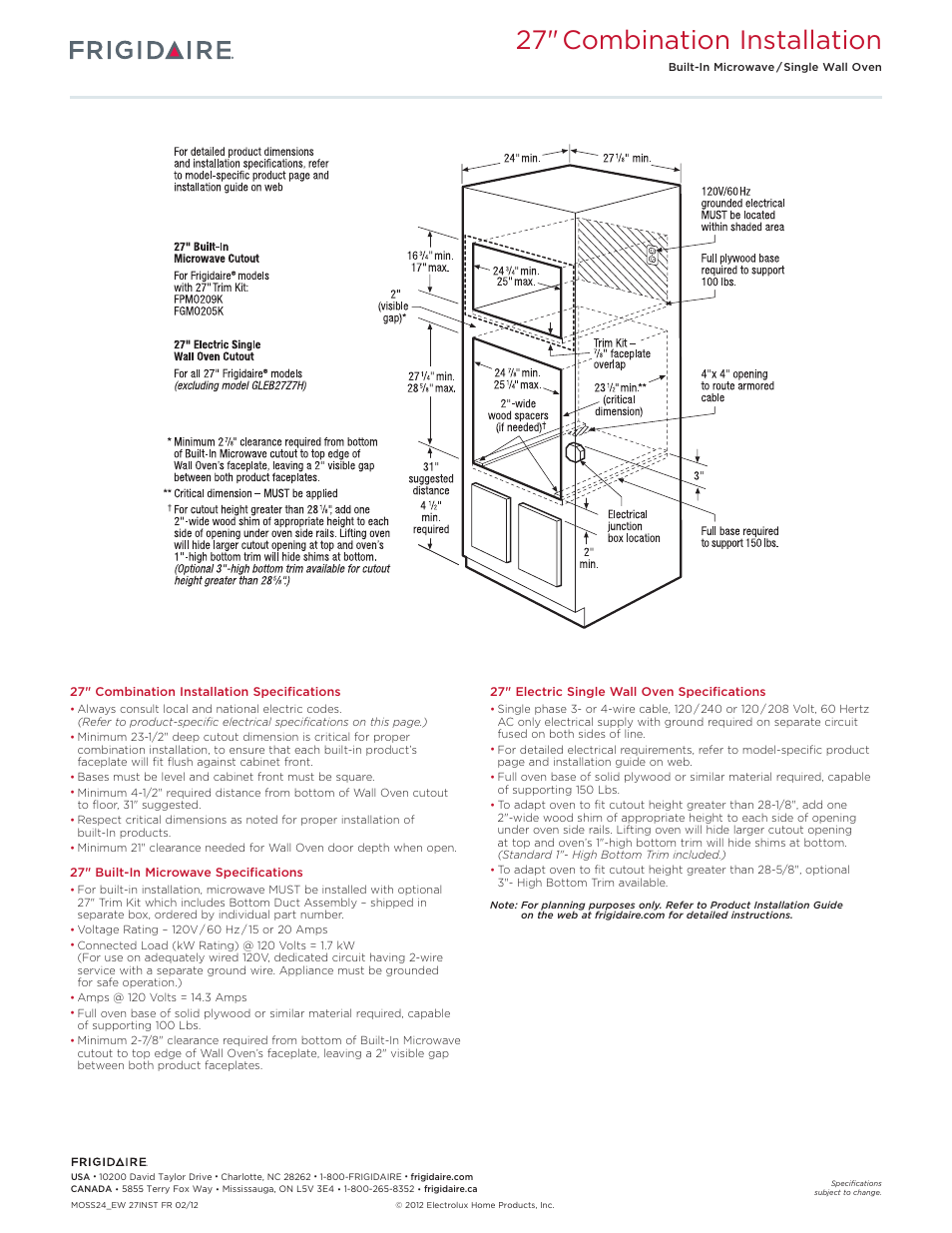 27" combination installation | FRIGIDAIRE FPEW2785KF User Manual | Page 4 / 12