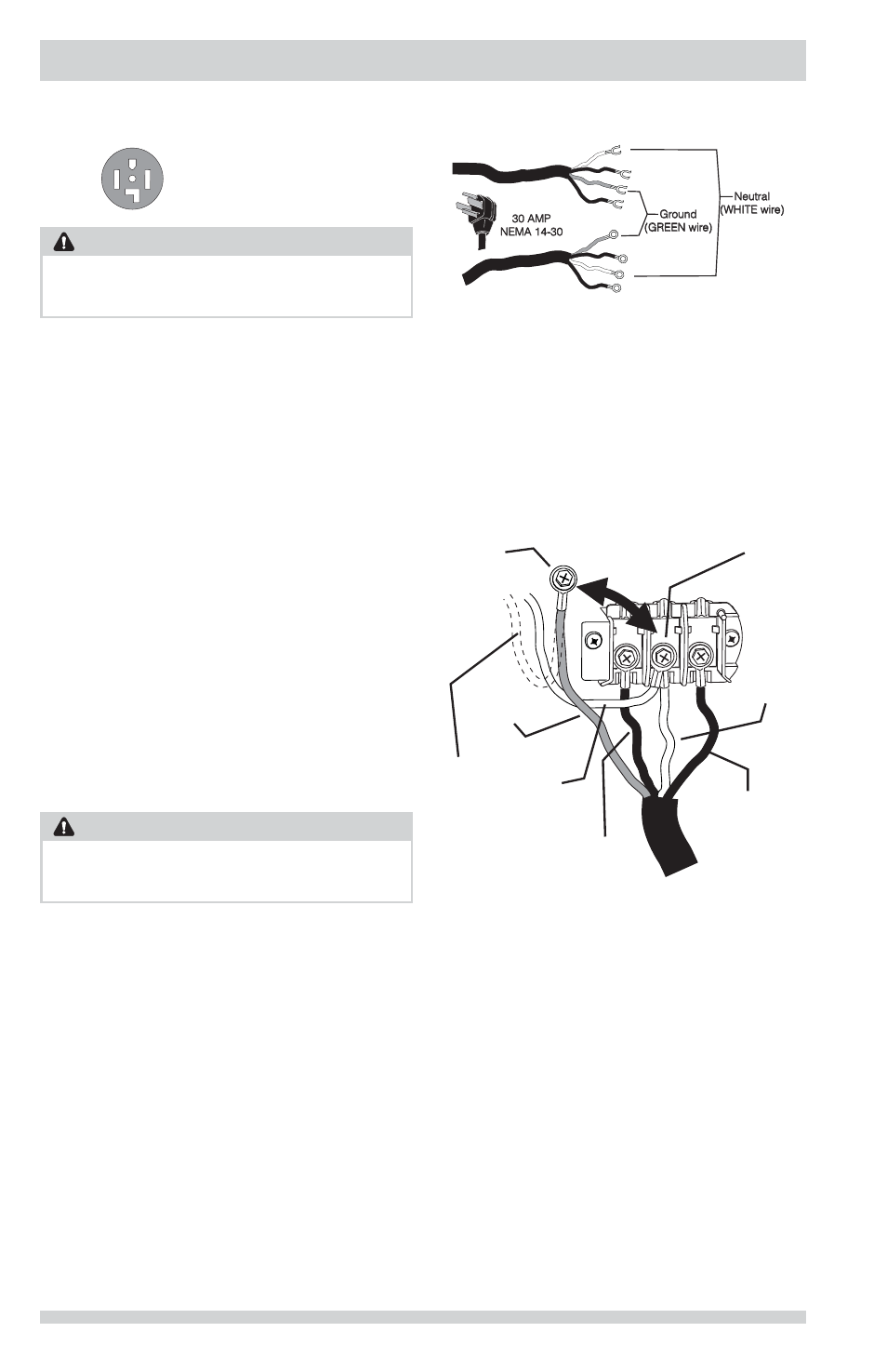 Installation instructions, Warning, Wire receptacle (nema type 14-30r) | Electrical connection (non-canada) - 4 wire cord | FRIGIDAIRE FFLG2022MW User Manual | Page 16 / 64