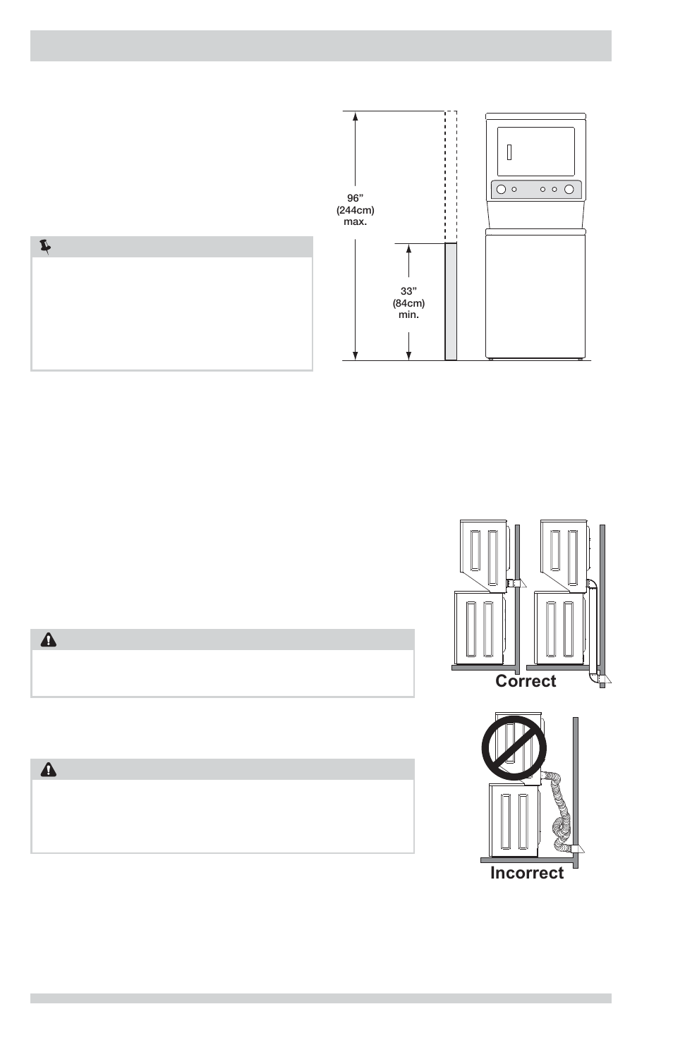 Exigences d’installation, Correct incorrect, Avertissement | Remarque | FRIGIDAIRE FFLG2022MW User Manual | Page 26 / 64