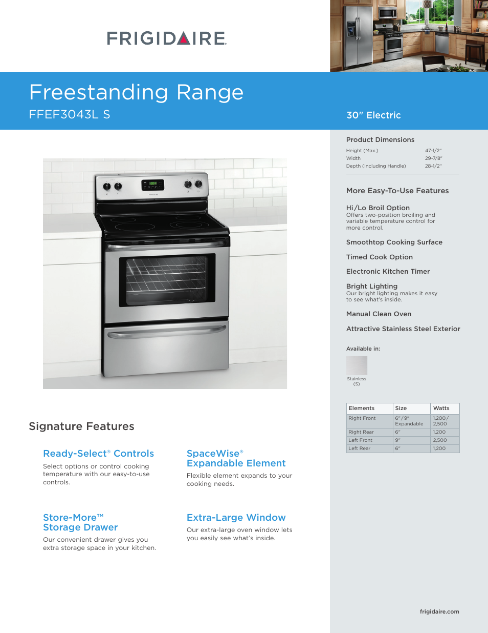 FRIGIDAIRE FFEF3043LS User Manual | 7 pages