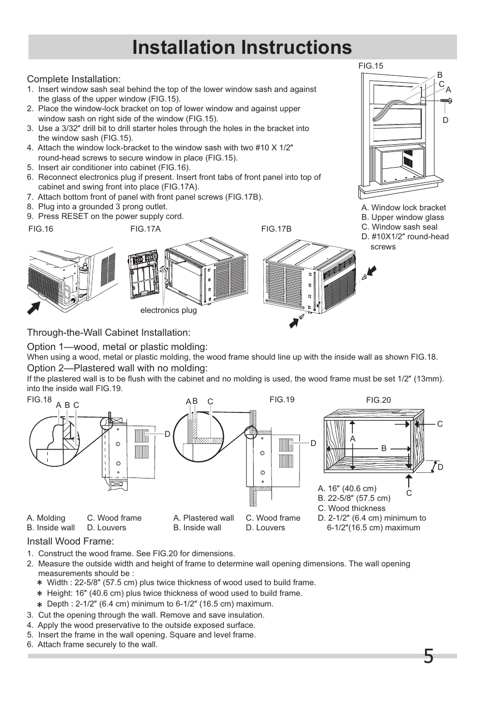 5installation instructions | FRIGIDAIRE FFRH0822Q1 User Manual | Page 5 / 6
