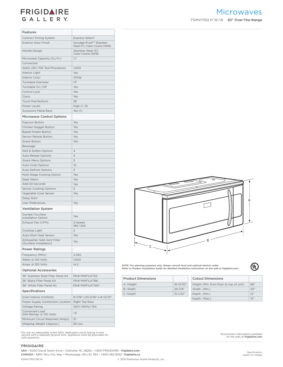 Microwaves | FRIGIDAIRE FGMV175QB User Manual | Page 2 / 7