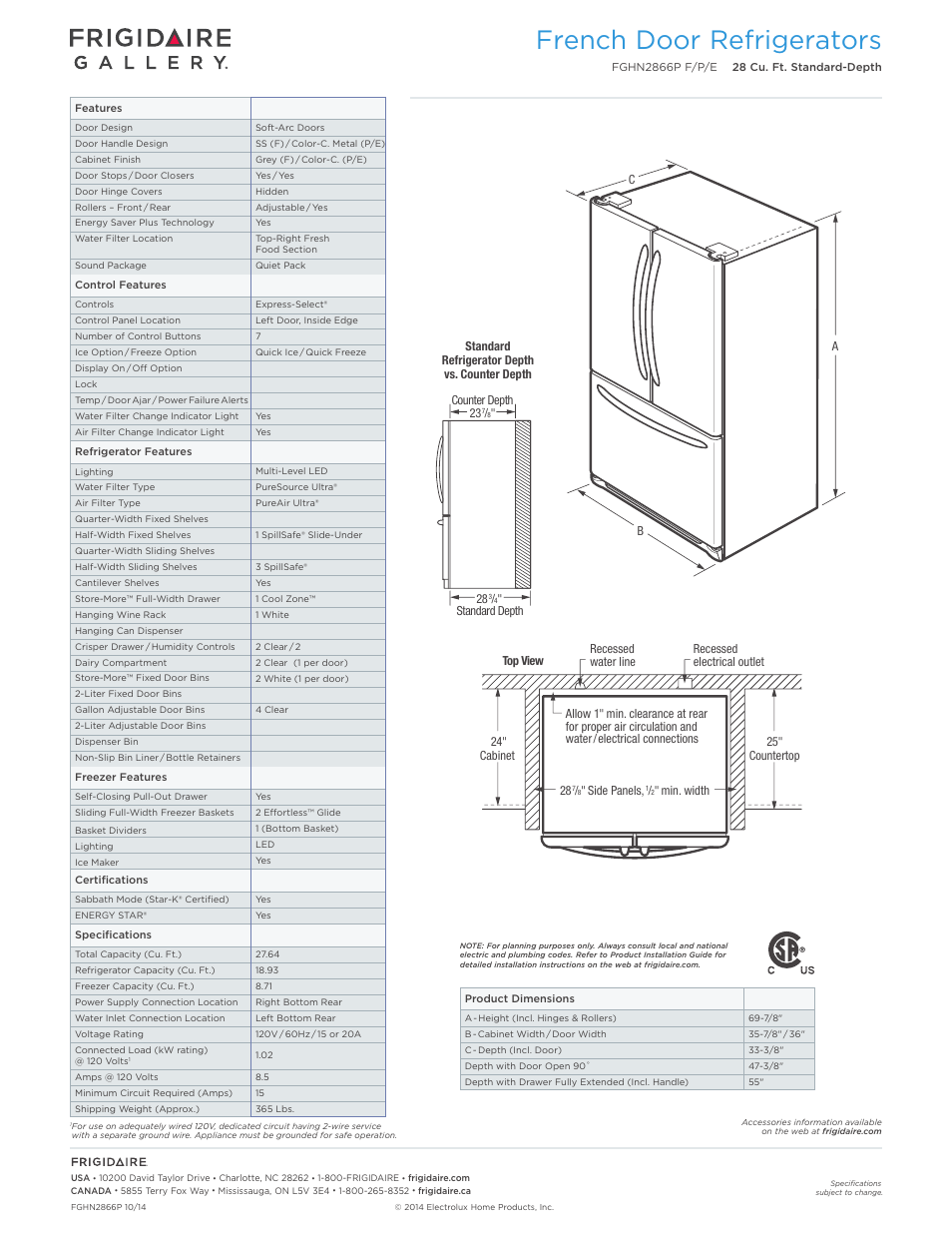 French door refrigerators | FRIGIDAIRE FGHN2866PP User Manual | Page 2 / 4