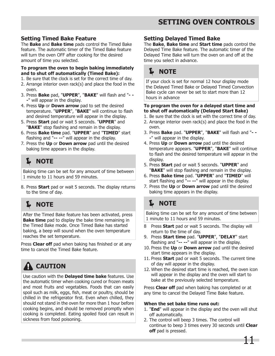 Setting oven controls, Caution | FRIGIDAIRE FFET3025LS User Manual | Page 11 / 20