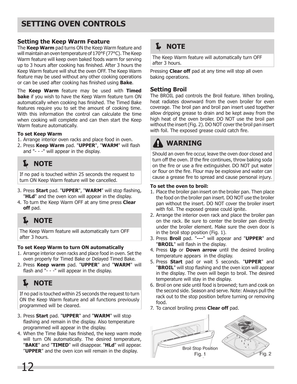Setting oven controls, Warning | FRIGIDAIRE FFET3025LS User Manual | Page 12 / 20