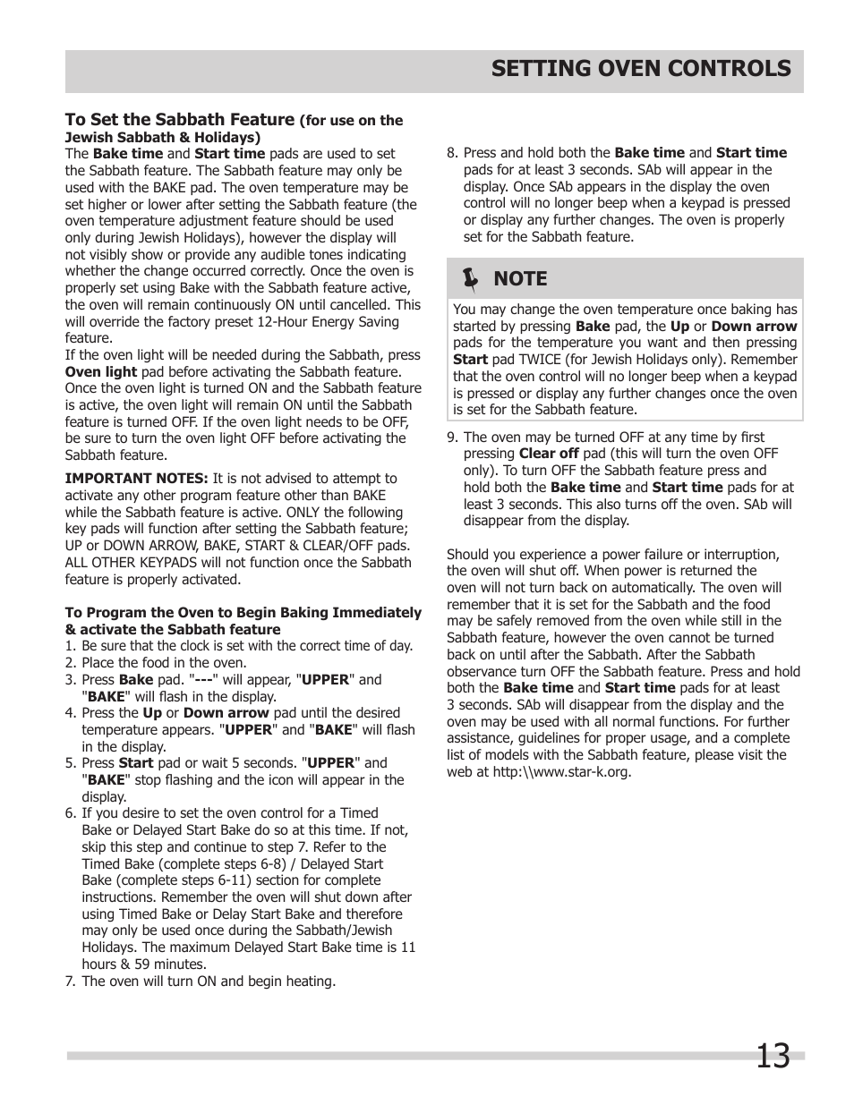 Setting oven controls | FRIGIDAIRE FFET3025LS User Manual | Page 13 / 20