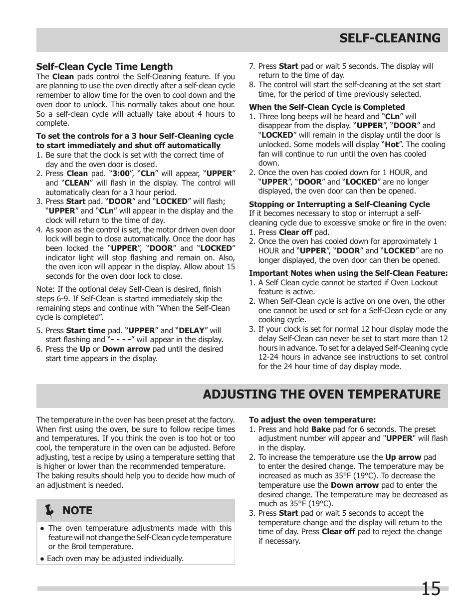 Self-cleaning adjusting the oven temperature | FRIGIDAIRE FFET3025LS User Manual | Page 15 / 20