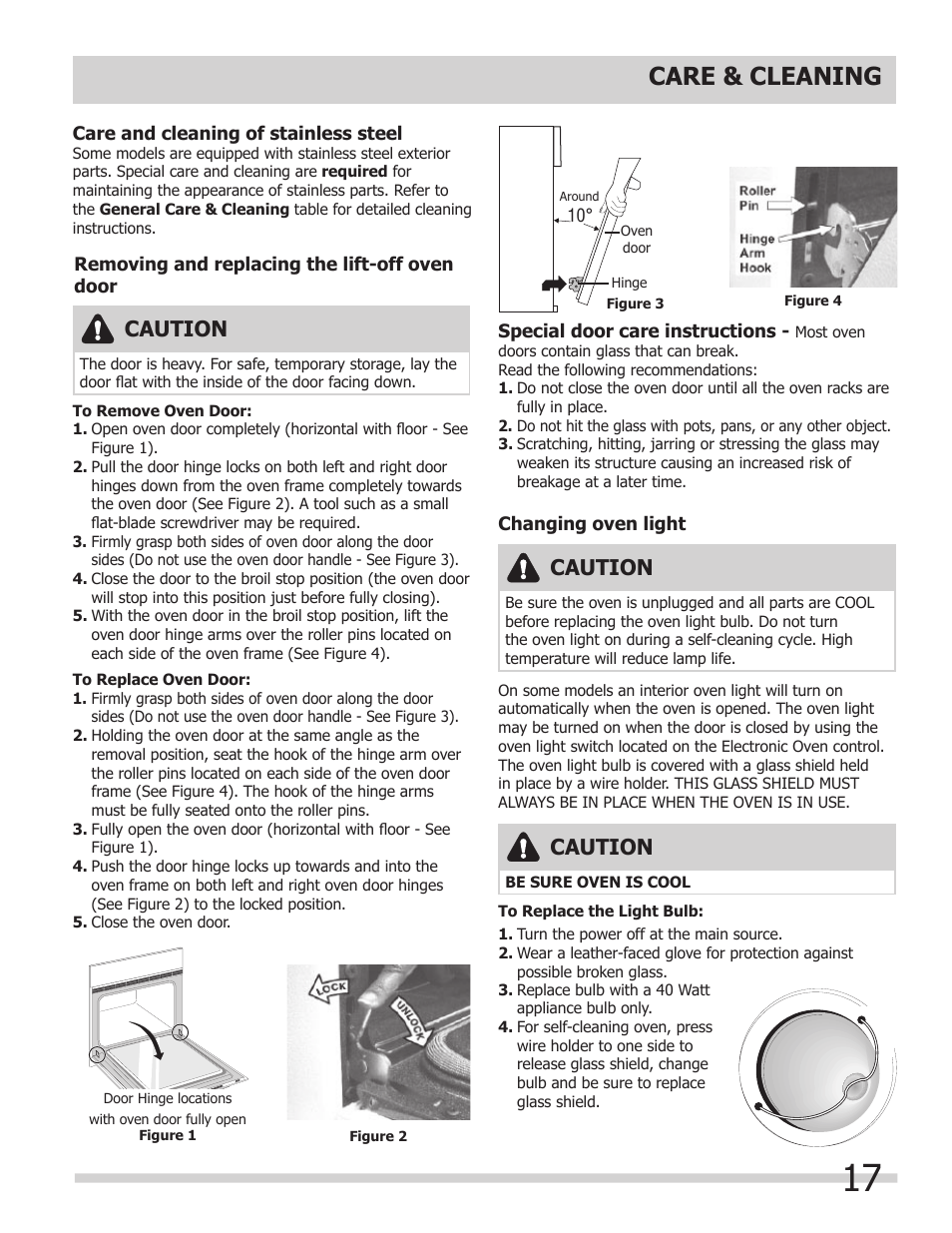 Care & cleaning, Caution | FRIGIDAIRE FFET3025LS User Manual | Page 17 / 20
