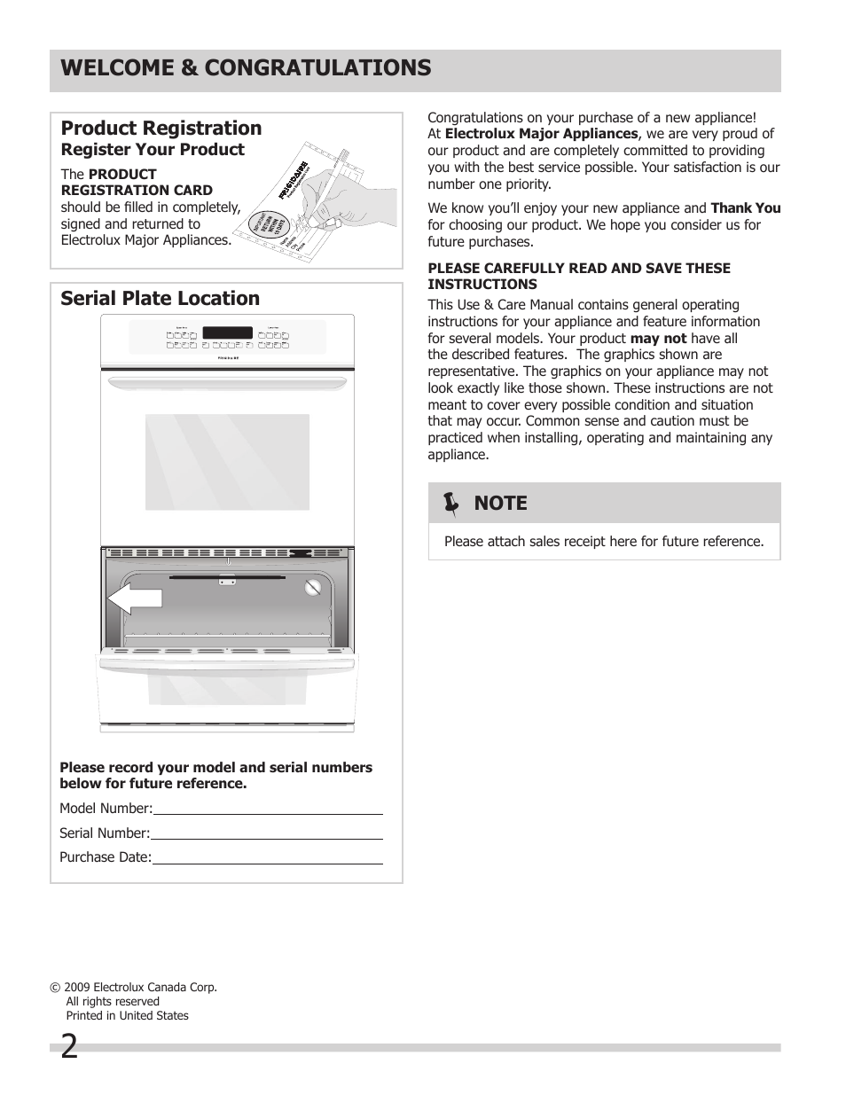 Product registration, Serial plate location | FRIGIDAIRE FFET3025LS User Manual | Page 2 / 20