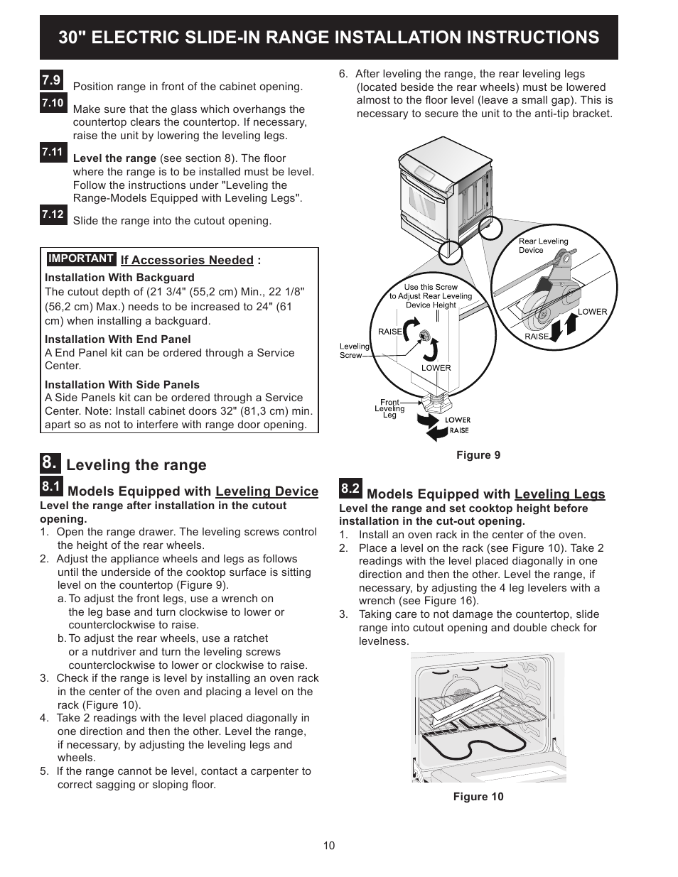 Leveling the range | FRIGIDAIRE FFES3025PW User Manual | Page 10 / 40