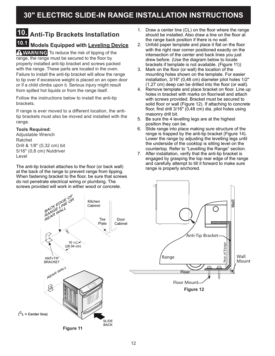 Anti-tip brackets installation | FRIGIDAIRE FFES3025PW User Manual | Page 12 / 40