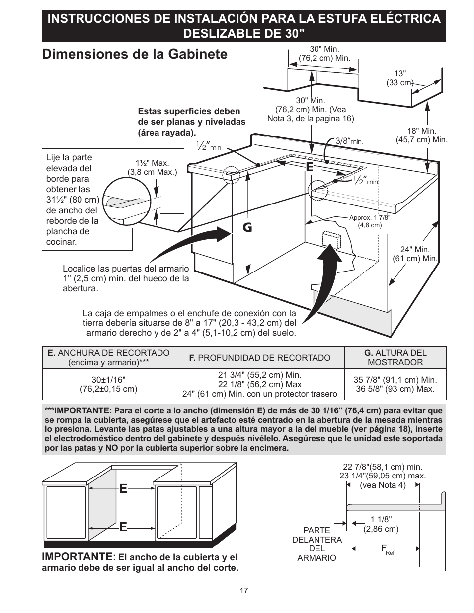 Dimensiones de la gabinete | FRIGIDAIRE FFES3025PW User Manual | Page 17 / 40