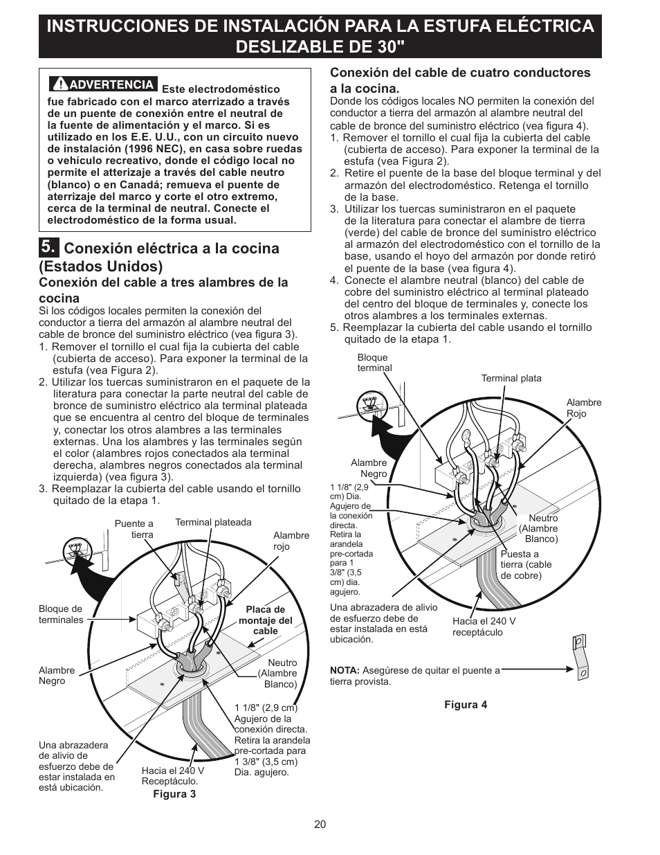 Conexión eléctrica a la cocina (estados unidos) | FRIGIDAIRE FFES3025PW User Manual | Page 20 / 40