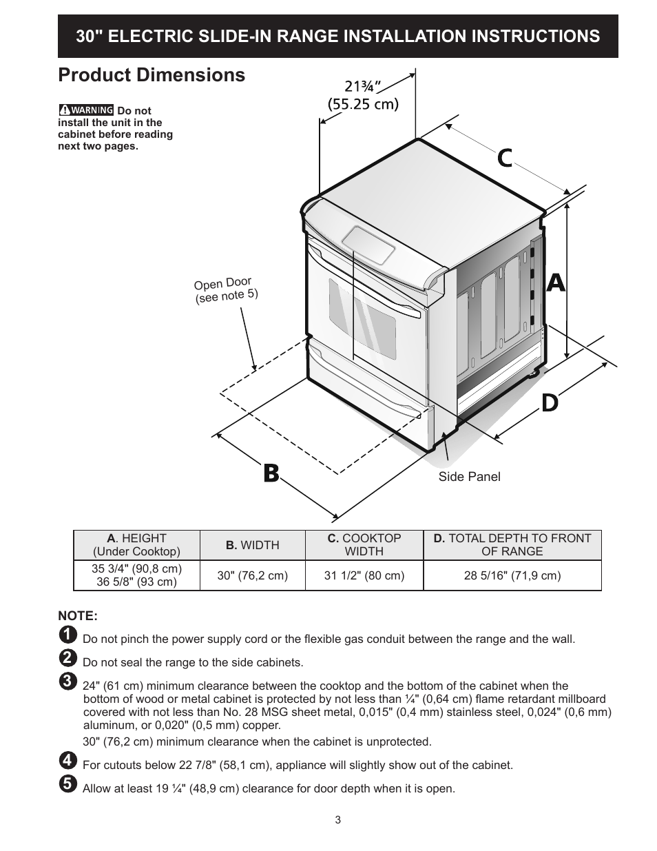 Product dimensions | FRIGIDAIRE FFES3025PW User Manual | Page 3 / 40