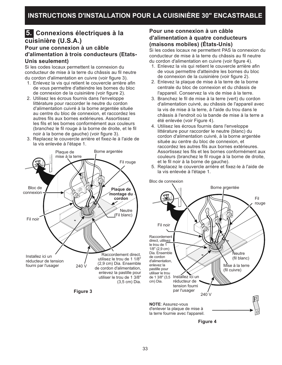 Connexions électriques à la cuisinière (u.s.a.) | FRIGIDAIRE FFES3025PW User Manual | Page 33 / 40