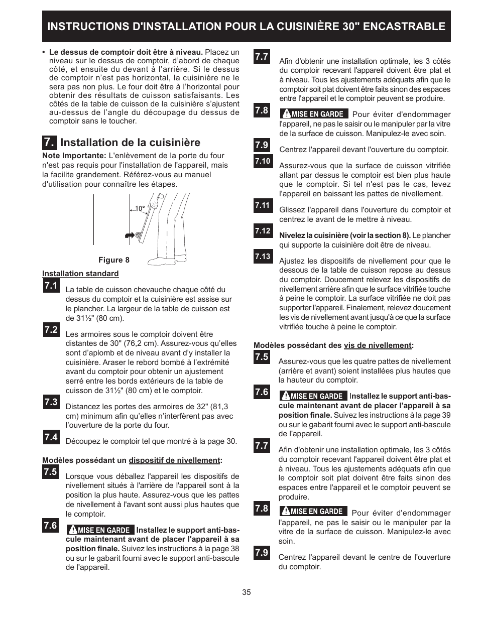 Installation de la cuisinière | FRIGIDAIRE FFES3025PW User Manual | Page 35 / 40