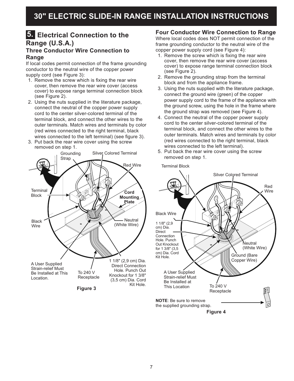 Electrical connection to the range (u.s.a.) | FRIGIDAIRE FFES3025PW User Manual | Page 7 / 40