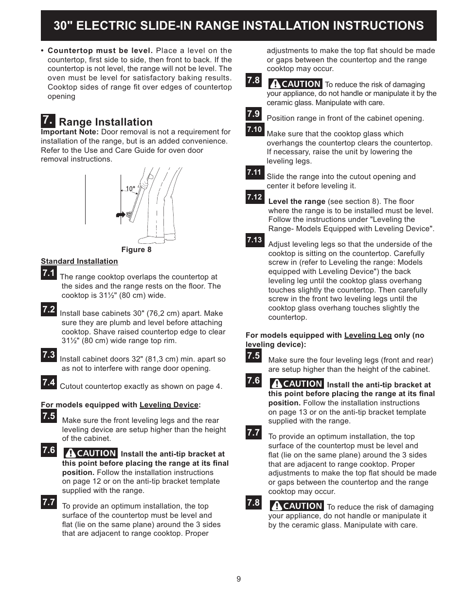 Range installation | FRIGIDAIRE FFES3025PW User Manual | Page 9 / 40