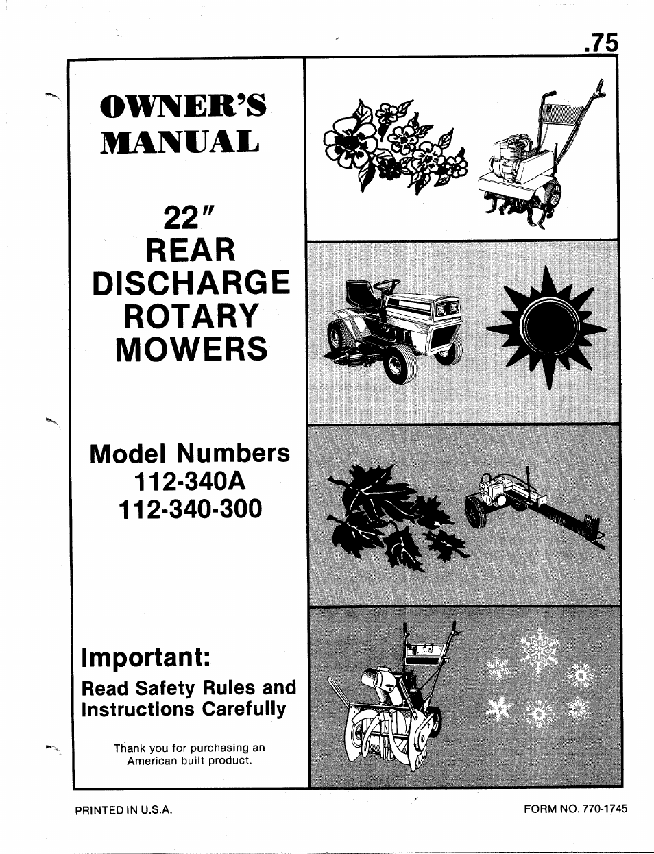 Bolens 112-340A User Manual | 16 pages
