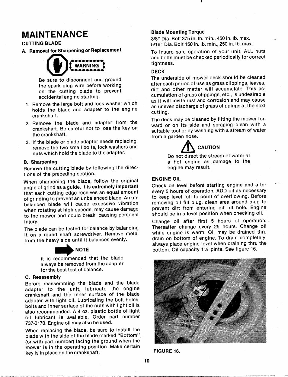 Maintenance | Bolens 112-340A User Manual | Page 10 / 16