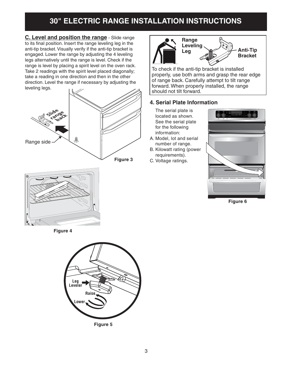 30" electric range installation instructions | FRIGIDAIRE FGEF300DNB User Manual | Page 3 / 12