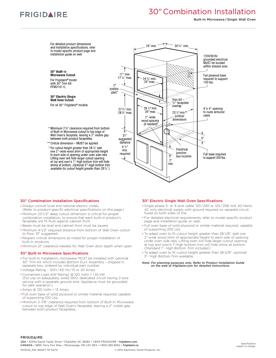 30" combination installation | FRIGIDAIRE FFEW3025LB User Manual | Page 6 / 12
