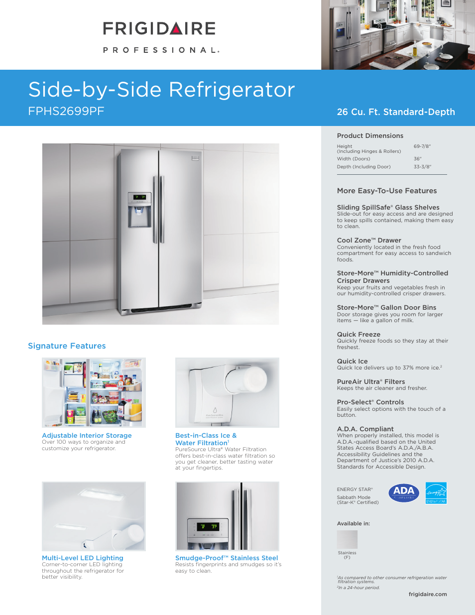 FRIGIDAIRE FPHS2699PF User Manual | 4 pages