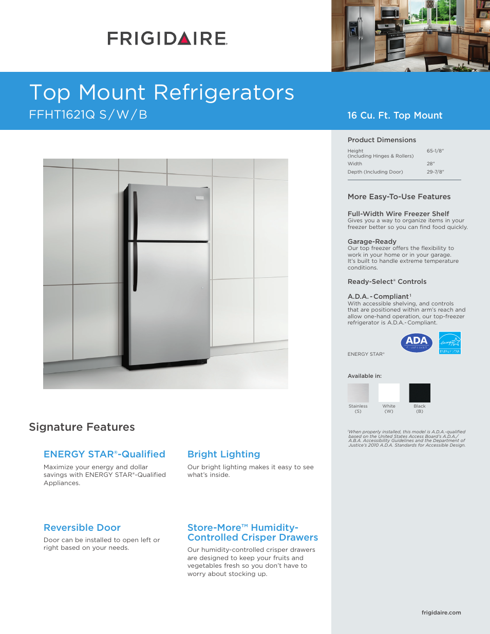 FRIGIDAIRE FFHT1621QS User Manual | 4 pages