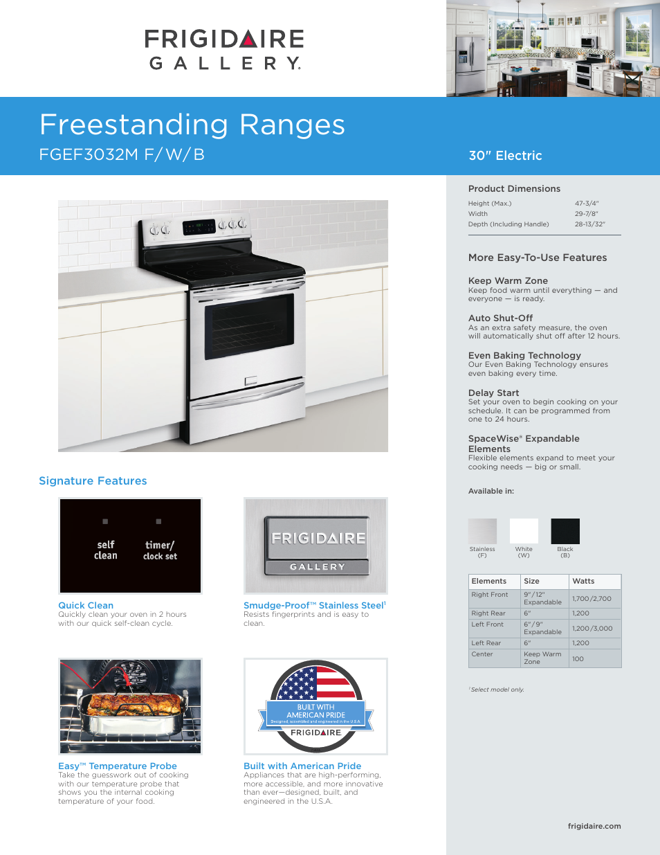 FRIGIDAIRE FGEF3032MW User Manual | 7 pages