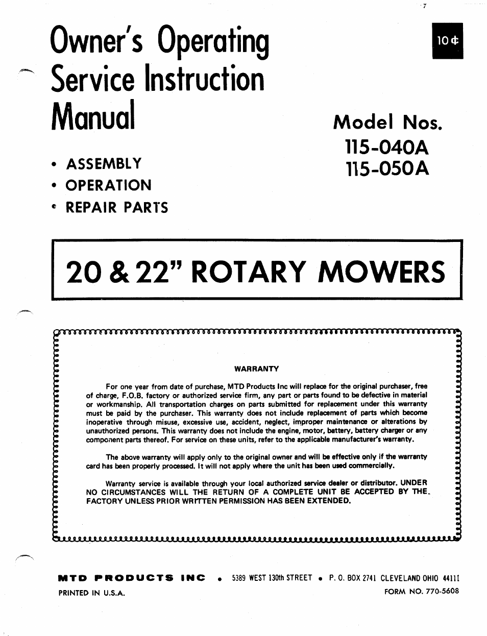 Bolens 115-040A User Manual | 8 pages