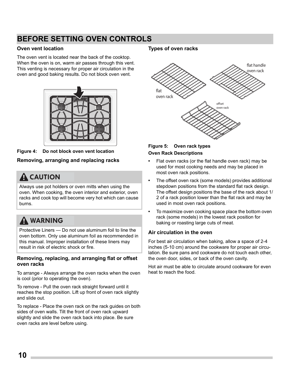 Caution warning, Before setting oven controls | FRIGIDAIRE FGGS3065PF User Manual | Page 10 / 35