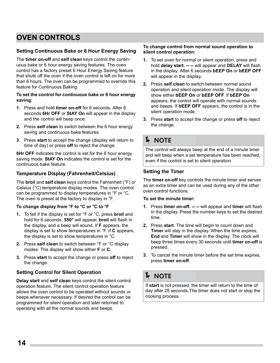 14 oven controls | FRIGIDAIRE FGGS3065PF User Manual | Page 14 / 35