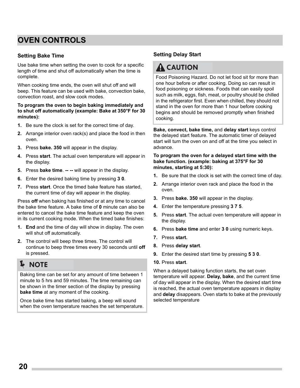 20 oven controls, Caution | FRIGIDAIRE FGGS3065PF User Manual | Page 20 / 35