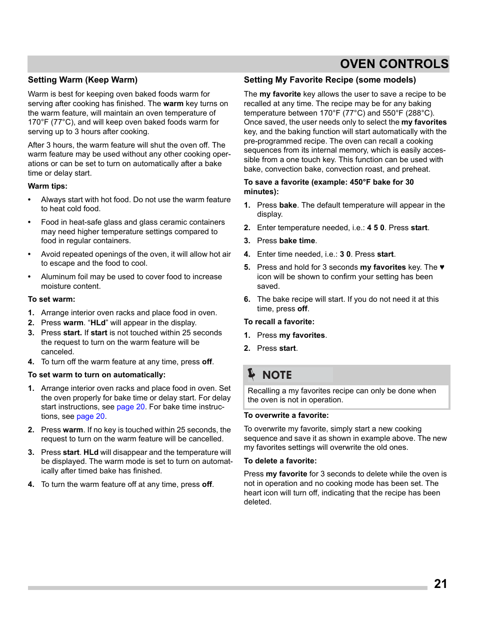21 oven controls | FRIGIDAIRE FGGS3065PF User Manual | Page 21 / 35