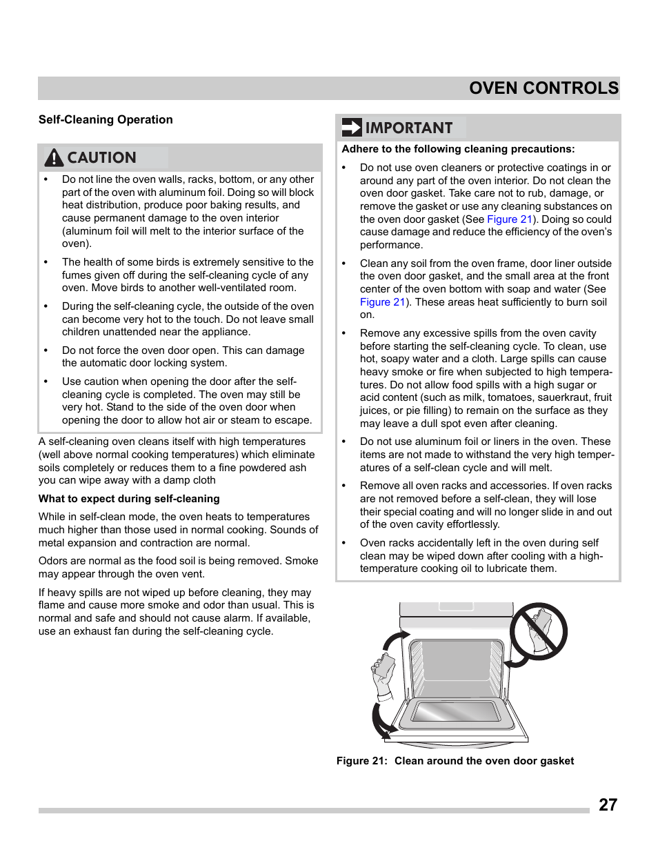27 oven controls, Caution, Important | FRIGIDAIRE FGGS3065PF User Manual | Page 27 / 35